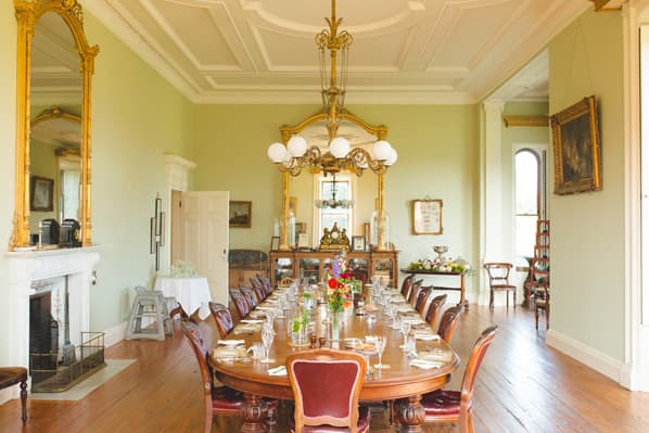 The big mahogany table in the historic dining room at Temple House