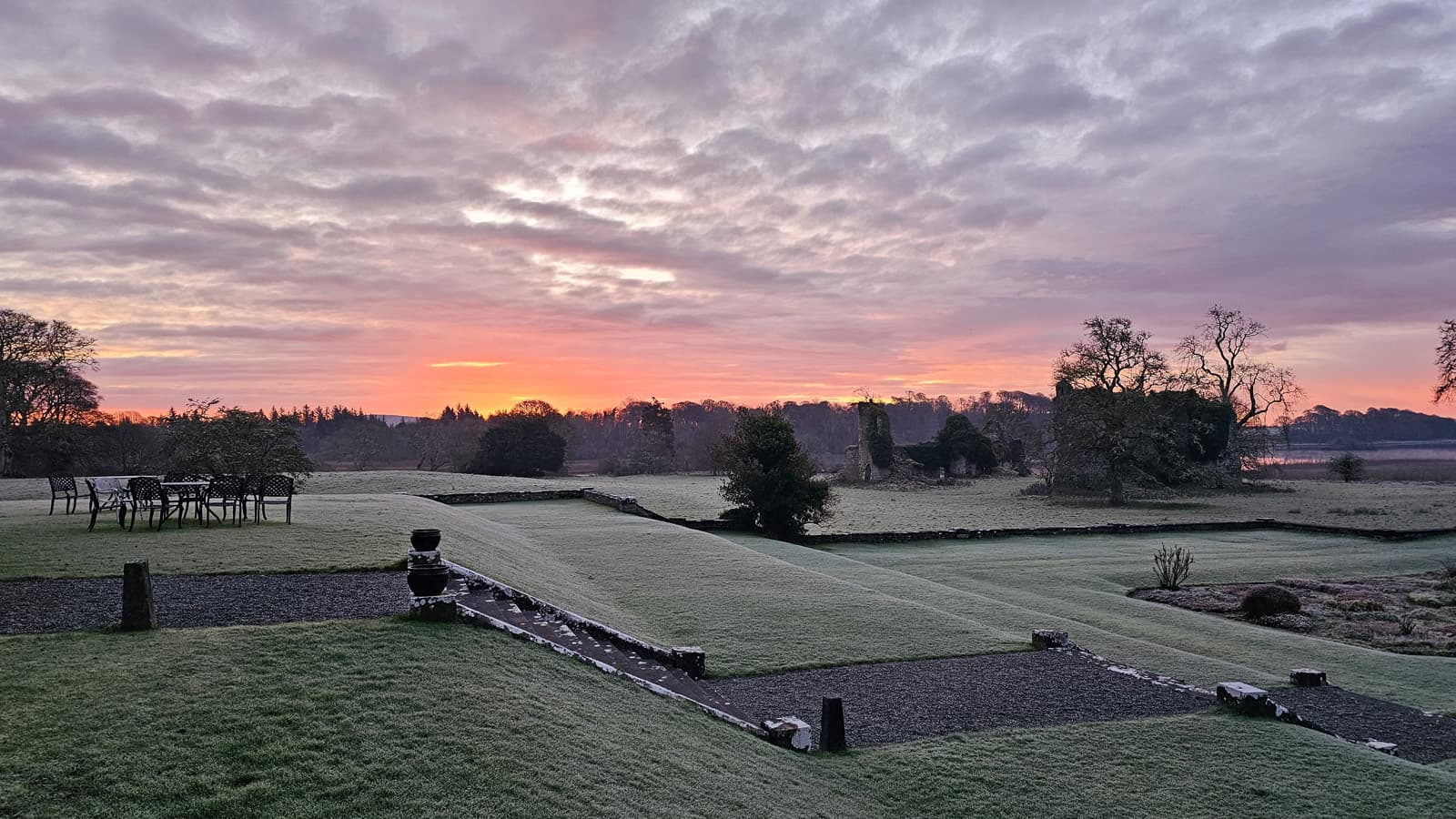 Sunrise over the estate at Temple House