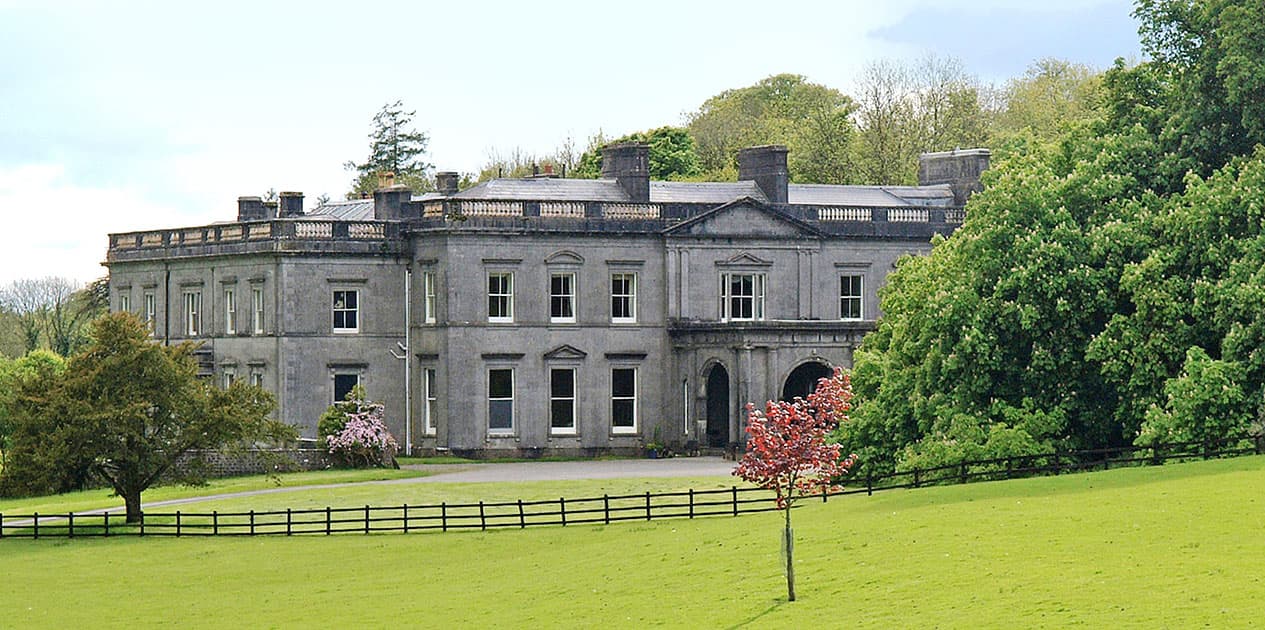 Aerial view of the Temple House estate and lake in County Sligo