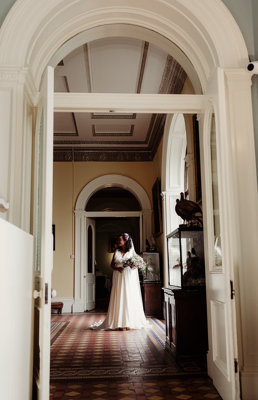 Bride in the corridor at Temple House