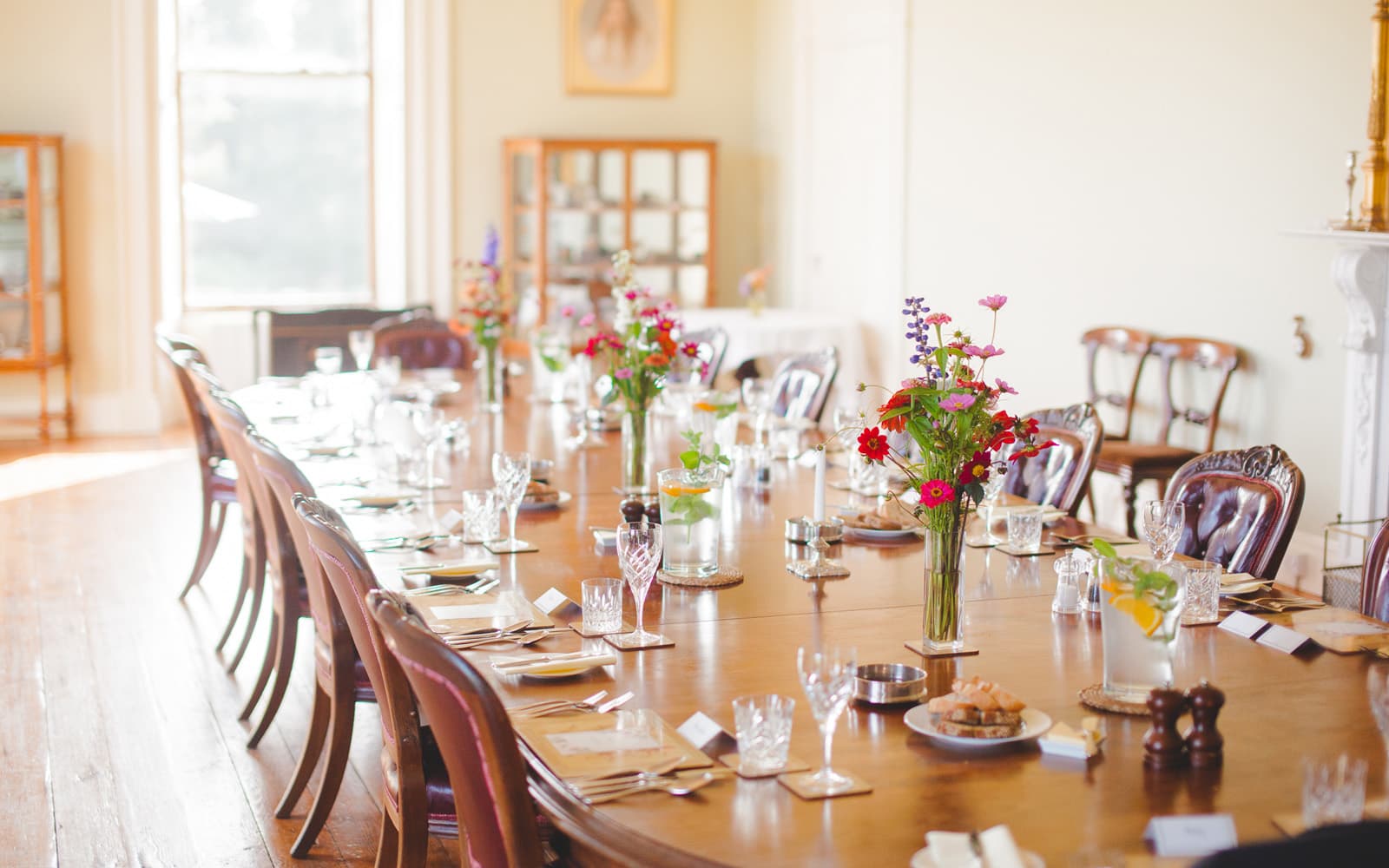 Dining table laid for a wedding reception at Temple House