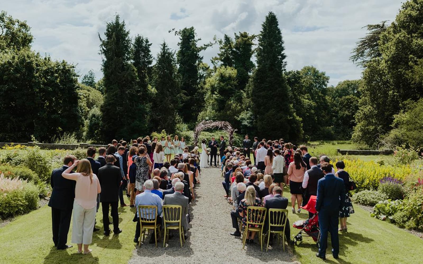 Terraced garden ceremony at Temple House overlooking the lake