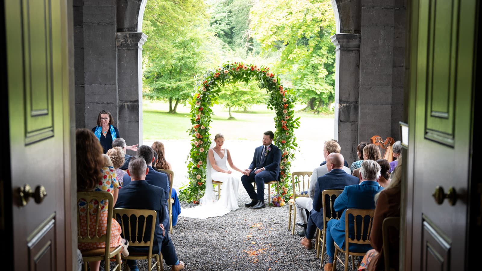 Wedding ceremony indoors at Temple House