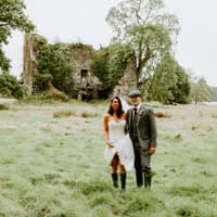 Wedding couple wellies castle at Temple House
